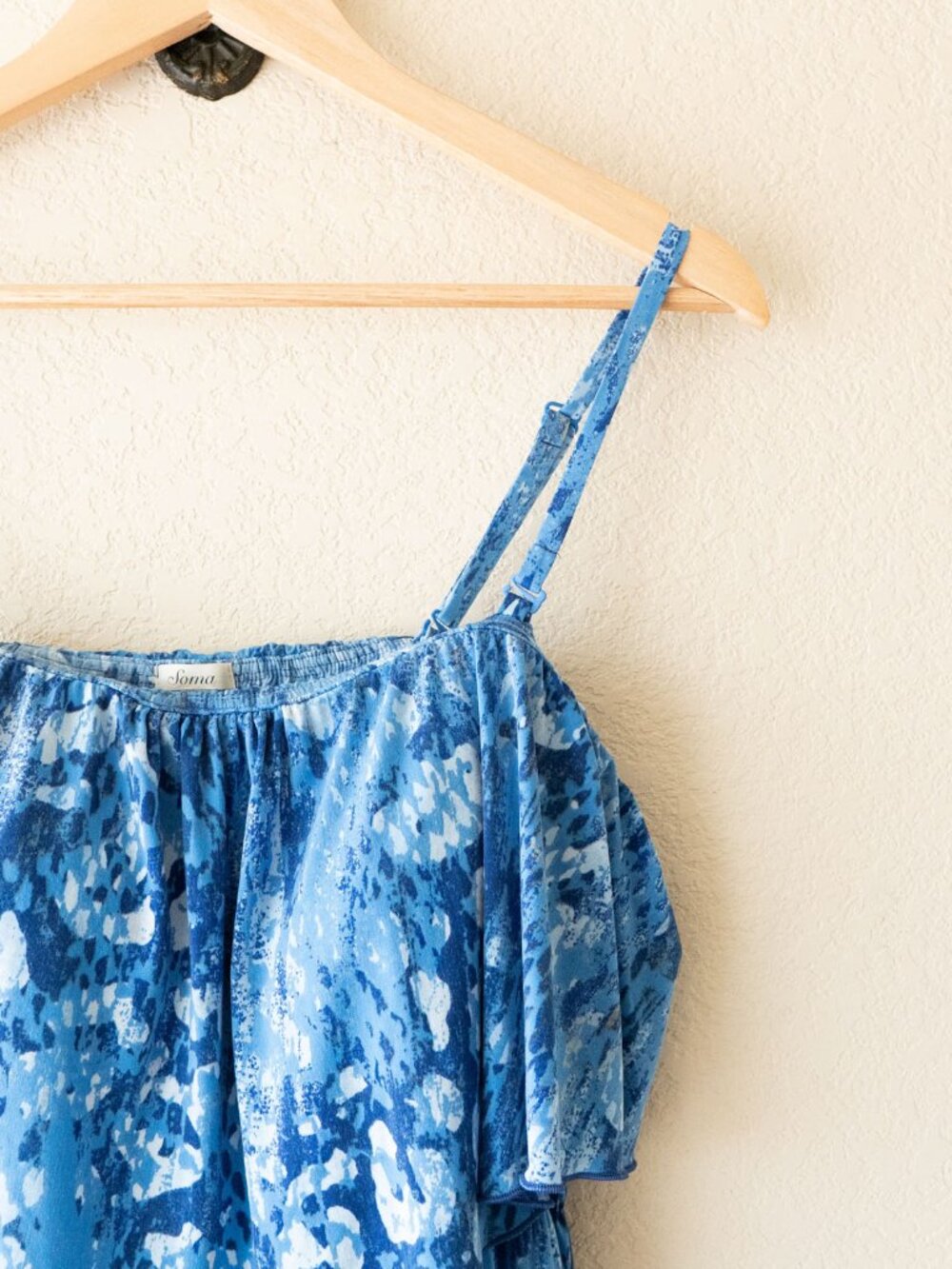 Soma Flounce Bandeau Maxi Dress Womens XL Waterfall Blue Abstract Strapless - Picture 6 of 13